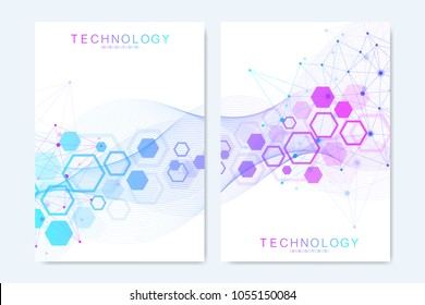 Modern vector templates for brochure, cover, flyer, annual report, leaflet. Minimal covers design. Hexagonal structure. Future geometric template. Science, medicine, technology background