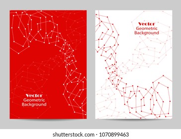 Modern vector templates for brochure cover in A4 size. Abstract geometric background with connected lines and dots. Business, science, medicine and technology design.