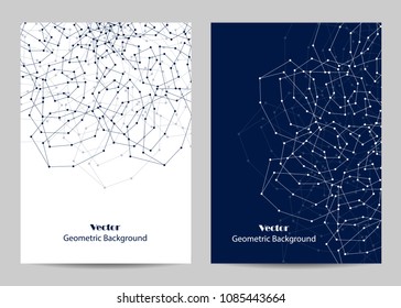 Modern vector templates for brochure cover in A4 size. Abstract geometric background with connected lines and dots. Business, science, medicine and technology design.