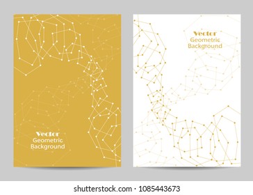 Modern vector templates for brochure cover in A4 size. Abstract geometric background with connected lines and dots. Business, science, medicine and technology design.