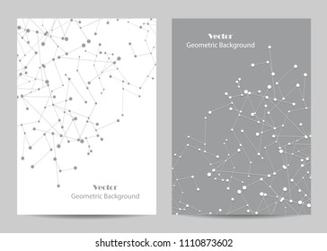 Modern vector templates for brochure cover in A4 size. Abstract geometric background with connected lines and dots. Business, science, medicine and technology design.