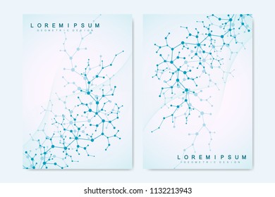 Modern vector templates for brochure, cover, banner, flyer, annual report, leaflet. Abstract art composition with molecule. Digital technology, chemistry, science or medical concept