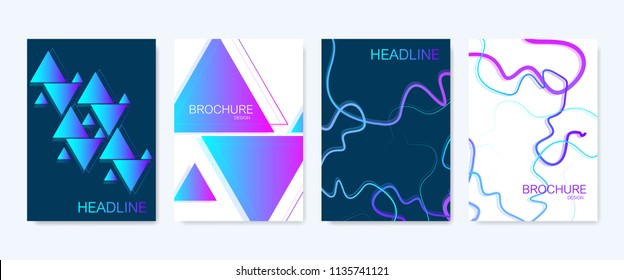 Modern vector templates for brochure, cover, banner, flyer, annual report, leaflet. Abstract art composition with triangles, connecting lines and dots. Wave flow. Digital technology or medical concept