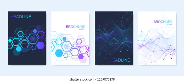 Modern vector templates for brochure, cover, banner, flyer, annual report, leaflet. Abstract art composition with connecting lines and dots. Wave flow. Digital technology, science or medical concept - Powered by Shutterstock - Get 15% off with code: PIKWIZARD15