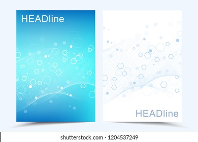 Modern vector templates for brochure, cover, banner, flyer, annual report, leaflet. Abstract art composition with connecting lines and dots. Wave flow. Digital technology, science or medical concept.