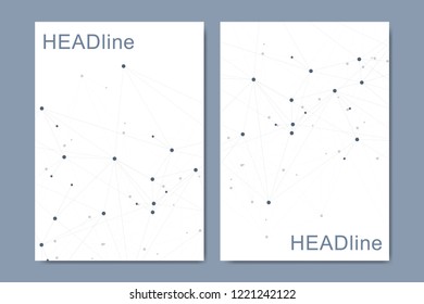 Modern vector templates for brochure, cover, banner, flyer, annual report, leaflet. Abstract art composition with connecting lines and dots. Digital technology, science or medical concept