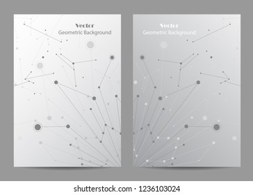 Modern vector templates for brochure cover in A4 size. Abstract geometric background with connected lines and dots. Business, science, medicine and technology design.
