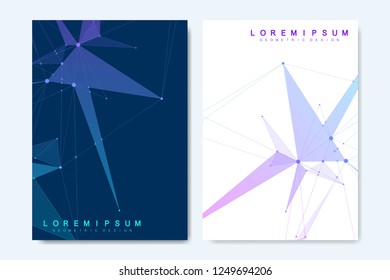 Modern vector templates for brochure, cover, banner, flyer, annual report, leaflet. Abstract art composition with connecting lines and dots. Waves flow. Digital technology, science or medical concept.