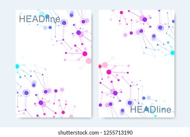 Modern vector templates for brochure, cover, banner, flyer, annual report, leaflet. Abstract art composition with connecting lines and dots. Waves flow. Digital technology, science or medical concept.