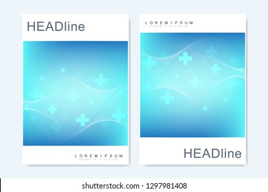 Modern vector templates for brochure, cover, banner, flyer, annual report, leaflet. Abstract art composition with connecting lines and dots. Waves flow. Digital technology, science or medical concept.