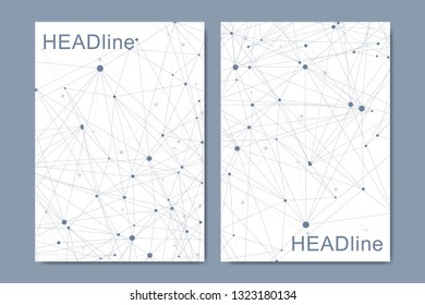 Modern vector templates for brochure, cover, banner, flyer, annual report, leaflet. Abstract art composition with connecting lines and dots. Wave flow. Digital technology, science or medical concept.