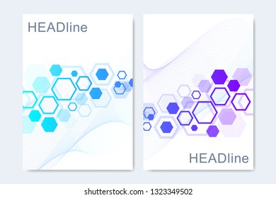 Modern vector templates for brochure, cover, banner, flyer, annual report, leaflet. Abstract art composition with connecting lines and dots. Wave flow. Digital technology, science or medical concept.