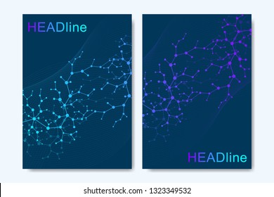 Modern vector templates for brochure, cover, banner, flyer, annual report, leaflet. Abstract art composition with connecting lines and dots. Wave flow. Digital technology, science or medical concept.