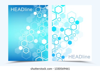 Modern vector templates for brochure, cover, banner, flyer, annual report, leaflet. Abstract art composition with connecting lines and dots. Wave flow. Digital technology, science or medical concept.