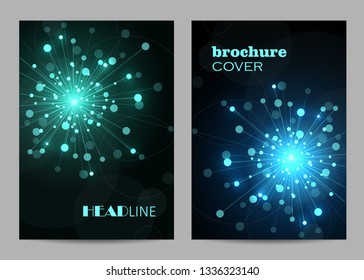 Modernas Plantillas de Vector para la cubierta del folleto en tamaño A4. Fondo geométrico Abstractas con líneas conectadas y puntos en forma de fuegos artificiales.