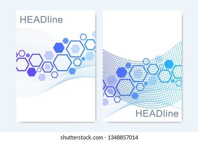 Modern vector templates for brochure, cover, banner, flyer, annual report, leaflet. Abstract art composition with connecting lines and dots. Wave flow. Digital technology, science or medical concept.