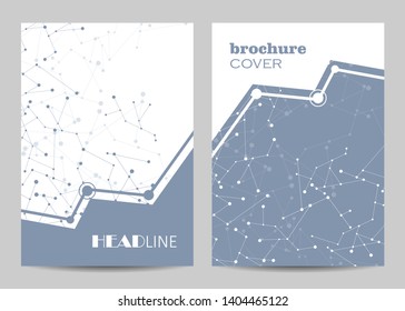Modernas plantillas vectoriales para portada en tamaño A4. Fondo geométrico abstracto con líneas y puntos conectados. Diseño empresarial, científico, médico y tecnológico.