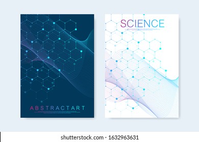 Modern vector templates for brochure, cover, banner, flyer, annual report, leaflet. Hexagonal molecular structures. Futuristic technology background in science style. Graphic hex background.