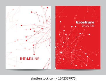 Modern vector templates for brochure cover in A4 size. Abstract geometric background with connected lines and dots. Business, science, medicine and technology design.