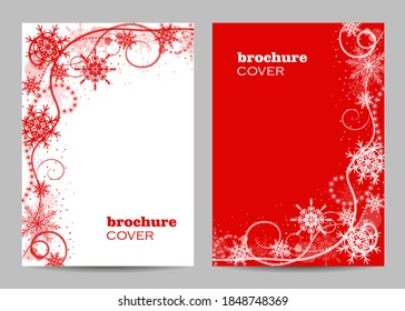 Modern vector templates for brochure cover in A4 size. Beautiful winter pattern with snowflakes and swirls.