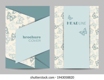 Modern vector templates for brochure cover in A4 size with beautiful flying butterflies