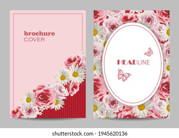 Modern vector templates for brochure cover in A4 size with beautiful flowers