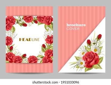Plantillas vectoriales modernas para portafolletos de tamaño A4 con flores hermosas