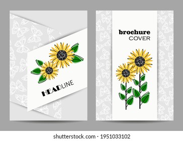 Modern vector templates for brochure cover in A4 size with beautiful flowers