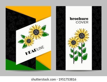 Modern vector templates for brochure cover in A4 size with beautiful flowers