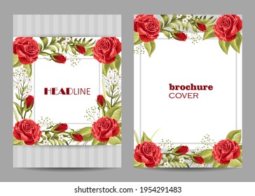 Modern vector templates for brochure cover in A4 size with beautiful flowers