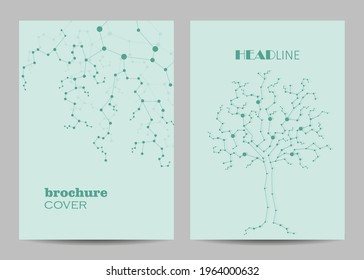 Modern vector templates for brochure cover in A4 size. Abstract geometric background with connected lines, circles and dots.