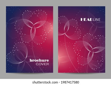 Modern vector templates for brochure cover in A4 size. Abstract geometric background with connected lines, circles and dots.
