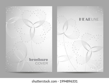 Modern vector templates for brochure cover in A4 size. Abstract geometric background with connected lines, circles and dots.