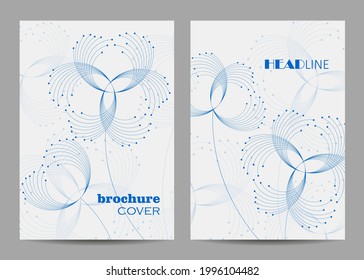 Modern vector templates for brochure cover in A4 size. Abstract geometric background with connected lines, circles and dots.