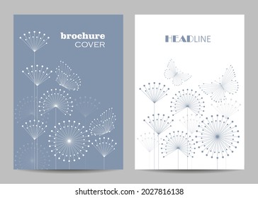 Modern vector templates for brochure cover in A4 size. Abstract geometric pattern with connected lines and dots in a shape of butterflies and flowers