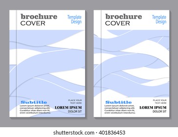 Modern vector templates for brochure cover in A4 size. blue and white wavy background in material design style.