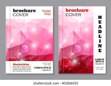 Modern vector templates for brochure cover in A4 size.  Pink polygonal mosaic background. Business, science, medicine and technology design.