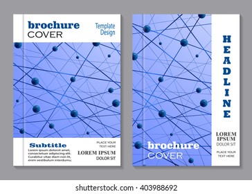 Modern vector templates for brochure cover in A4 size. Abstract background with lines and balls. Business, science, medicine and technology design. 