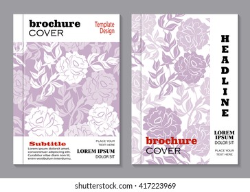 Modern vector templates for brochure cover in A4 size. Floral vector background with peony flowers. 