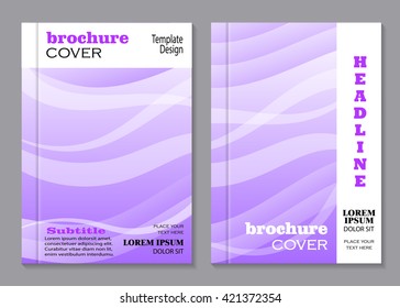 Modern vector templates for brochure cover in A4 size. Beautiful waved pattern on violet background.