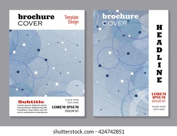Modern vector templates for brochure cover in A4 size. Abstract geometric background with connected lines and dots. Business, science, medicine and technology design.