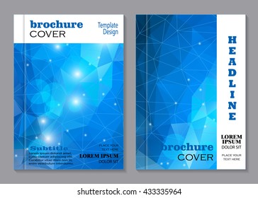 Modern vector templates for brochure cover in A4 size. Blue polygonal mosaic background. Business, science, medicine and technology design.
