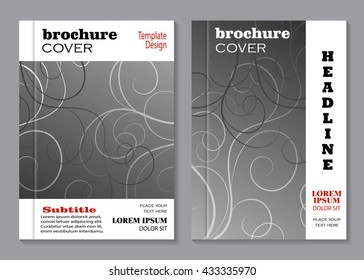 Modern vector templates for brochure cover in A4 size. Swirl pattern on gray background.