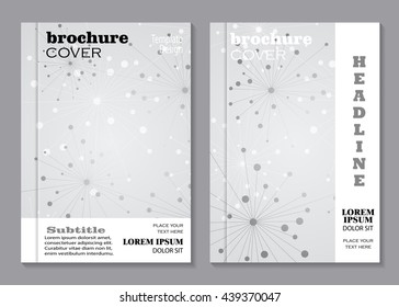 Modern vector templates for brochure cover in A4 size. Abstract geometric background with connected lines and dots. Business, science, medicine and technology design.
