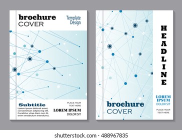 Modern vector templates for brochure cover in A4 size. Abstract geometric background with connected lines and dots. Business, science, medicine and technology design.