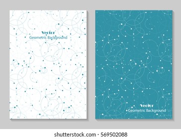 Modern vector templates for brochure cover in A4 size. Abstract geometric background with connected lines and dots. Business, science, medicine and technology design.