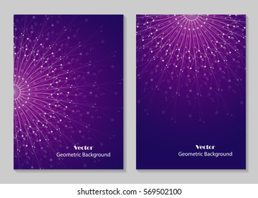 Modern vector templates for brochure cover in A4 size. Abstract geometric background with connected lines and dots. Business, science, medicine and technology design.