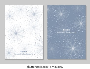 Modern vector templates for brochure cover in A4 size. Abstract geometric background with connected lines and dots. Business, science, medicine and technology design.