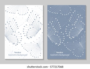 Modern vector templates for brochure cover in A4 size. Abstract geometric pattern with connected lines and dots in a shape of butterflies.