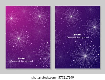 Modern vector templates for brochure cover in A4 size. Abstract geometric background with connected lines and dots. Business, science, medicine and technology design.
